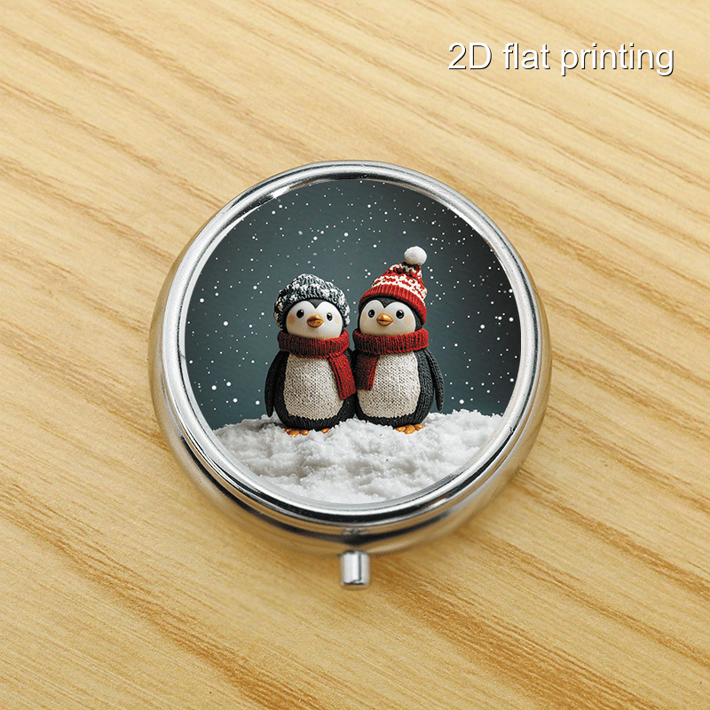 Travel Accessories As Gifts - Zimowy Pingwin 7-Wzorowy Okrągły Pojemnik, Uniwersalny